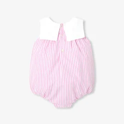 Combinaison, Barboteuse Et Ensemble-Jacadi Barboteuse bébé fille en popeline rayée - BLANC/ROSE