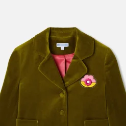 Manteau, Doudoune Et Veste-Jacadi Blazer enfant fille en velours lisse - VERT OLIVE
