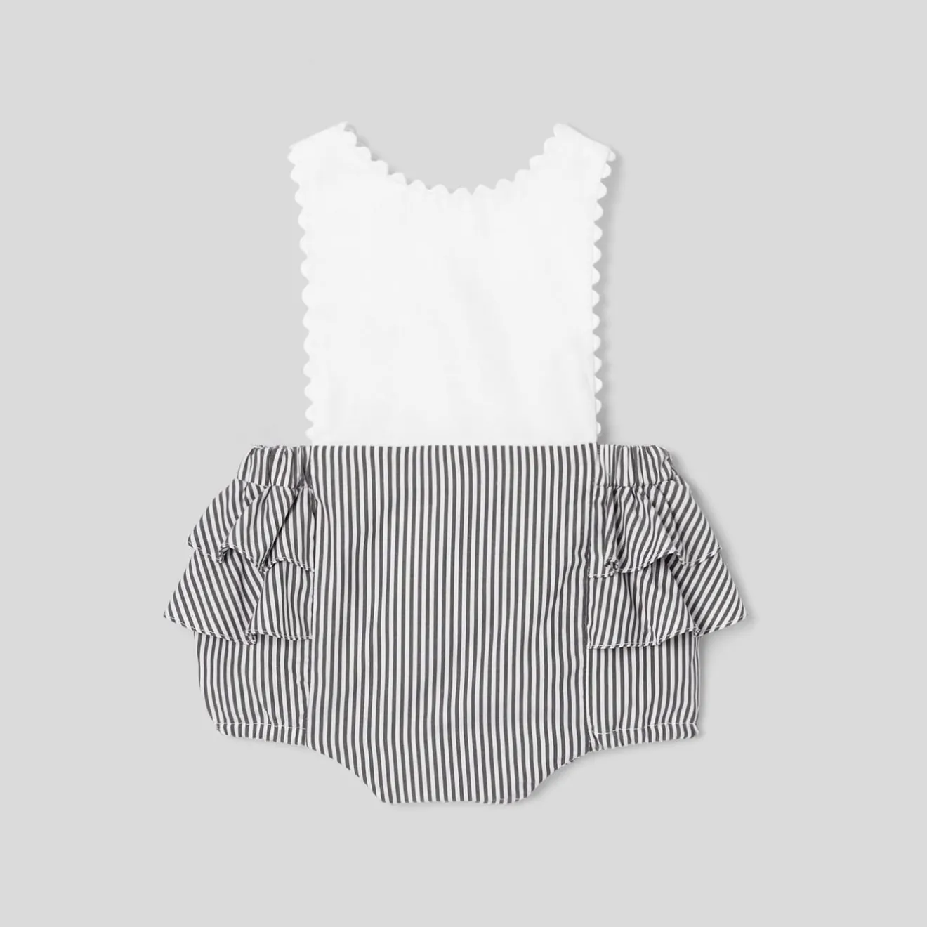 Combinaison, Barboteuse Et Ensemble-Jacadi Bloomer bébé fille en popeline - GRIS/BLANC