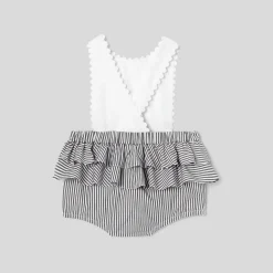 Combinaison, Barboteuse Et Ensemble-Jacadi Bloomer bébé fille en popeline - GRIS/BLANC