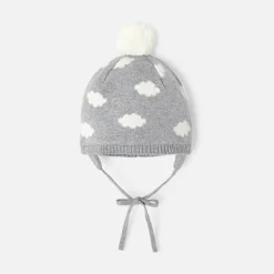 Accessoires-Jacadi Bonnet bébé garçon à pompon - GRIS/ECRU