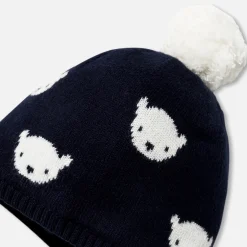 Accessoires-Jacadi Bonnet bébé garçon à pompon - MARINE/BLANC