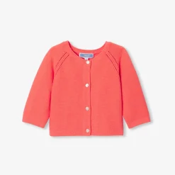 Pull, Sweat Et Cardigan-Jacadi Cardigan bébé fille en point mousse CORAIL FLUO