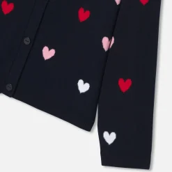 Pull, Sweat Et Cardigan-Jacadi Cardigan enfant fille jacquard cœur - lore MARINE/MULTICO