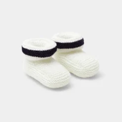 Accessoires-Jacadi Chaussons Love Maille Collection Solidaire - ECRU/MARINE