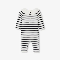 Combinaison, Barboteuse Et Ensemble-Jacadi Combinaison bébé fille en point mousse - MARINE/BLANC