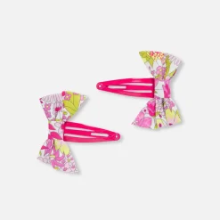 Accessoires-Jacadi Duo de barrettes bébé fille nœud en Tissu Liberty - lore ROSE/MULTICO