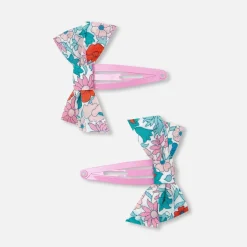 Accessoires-Jacadi Duo de barrettes nœud Tissu Liberty - ROSE/VERT