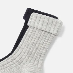 Accessoires-Jacadi Duo de chaussettes bébé garçon - MARINE/GRIS