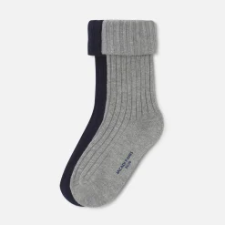 Accessoires-Jacadi Duo de chaussettes enfant garçon - MARINE/GRIS