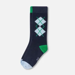 Accessoires-Jacadi Duo de chaussettes hautes enfant garçon MARINE/VERT