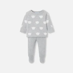 Combinaison, Barboteuse Et Ensemble-Jacadi Ensemble bébé en tricot jersey - GRIS/ECRU