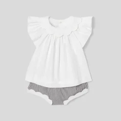 Combinaison, Barboteuse Et Ensemble-Jacadi Ensemble bébé fille à culotte rayée - BLANC/GRIS