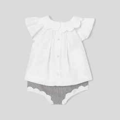 Combinaison, Barboteuse Et Ensemble-Jacadi Ensemble bébé fille à culotte rayée - BLANC/GRIS