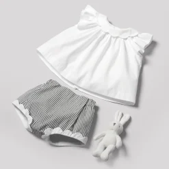 Combinaison, Barboteuse Et Ensemble-Jacadi Ensemble bébé fille à culotte rayée - BLANC/GRIS