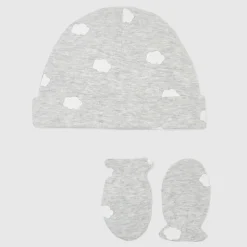 Accessoires-Jacadi Ensemble bonnet et moufles bébé - GRIS/BLANC