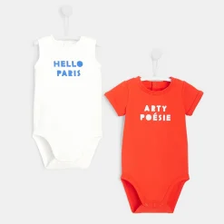Body|Body-Jacadi Lot de 2 bodys bébé BLANC/ORANGE