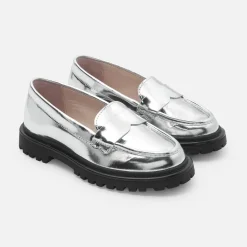 Derbies Et Mocassins|Chaussures-Jacadi Mocassins enfant fille en cuir glacé - ARGENT