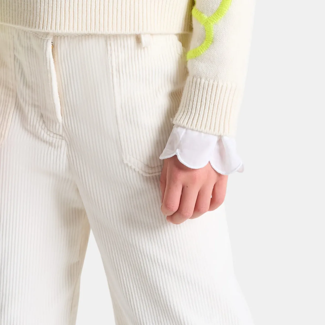 Pantalon Et Jogging-Jacadi Pantalon large enfant fille en velours côtelé - blanc doux BLANC DOUX JACADI