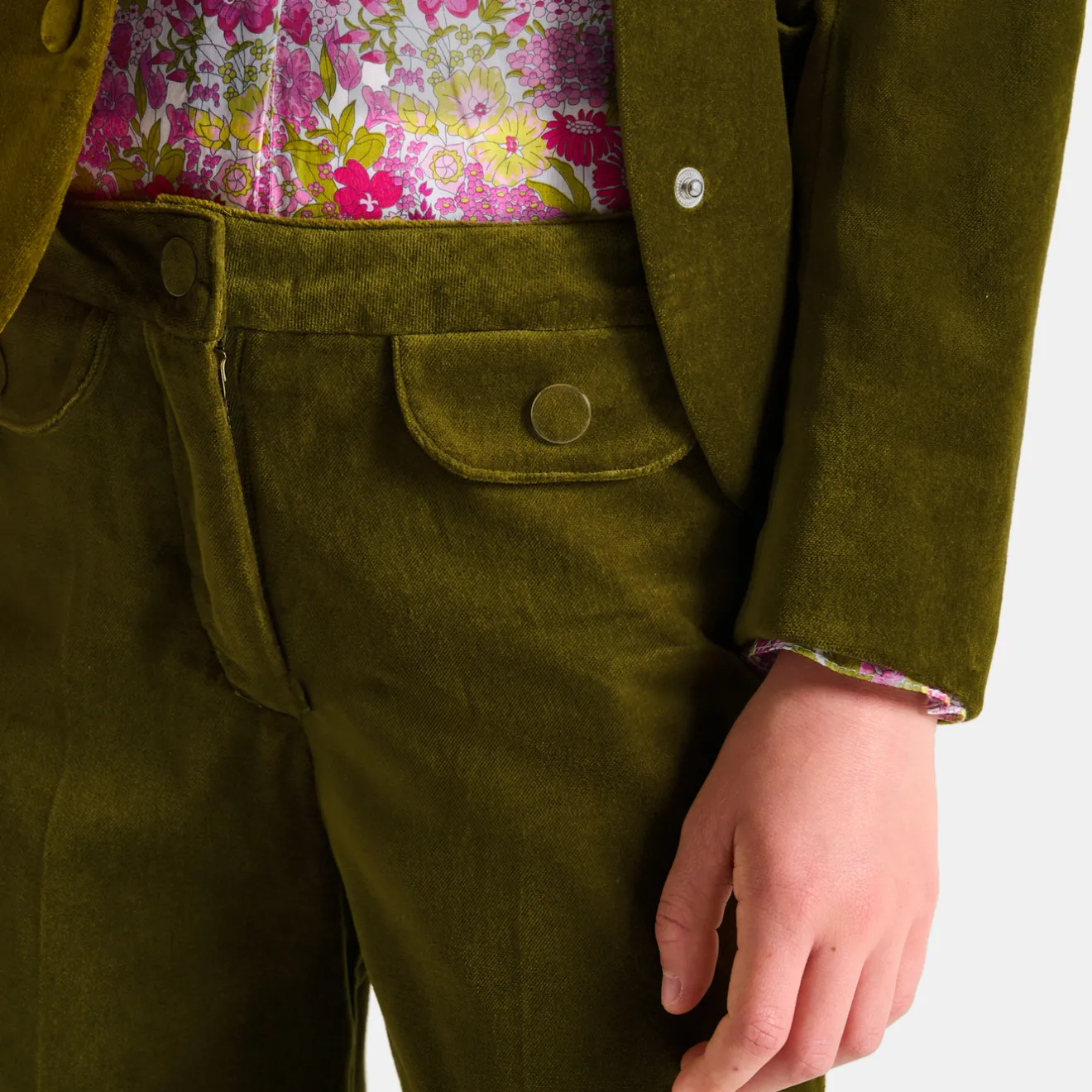 Pantalon Et Jogging-Jacadi Pantalon large enfant fille en velours - VERT OLIVE