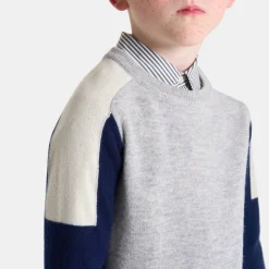 Pull, Sweat Et Cardigan-Jacadi Pull en cachemire enfant garçon - GRIS/MARINE