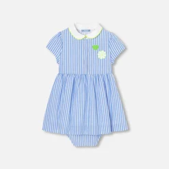 Robe-Jacadi Robe bébé fille coupe trapèze BLANC/BLEU