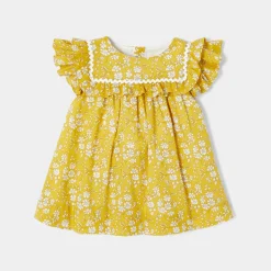 Robe-Jacadi Robe bébé fille en tissu Liberty - JAUNE/BLANC