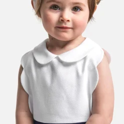 Robe-Jacadi Robe de cérémonie bébé fille BLANC/MARINE