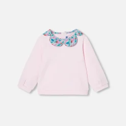 Pull, Sweat Et Cardigan-Jacadi Sweat bébé fille à col Tissu Liberty - rose poudre ROSE POUDRE JACADI