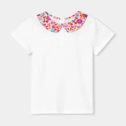 T-Shirt, Polo Et Sous-Pull-Jacadi T-shirt enfant fille col tissu Liberty - blanc BLANC JACADI