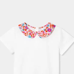 T-Shirt, Polo Et Sous-Pull-Jacadi T-shirt enfant fille col tissu Liberty - blanc BLANC JACADI